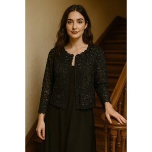 S M Collection Black Lace Beaded Sequins Bolero Jacket Cardigan Evening